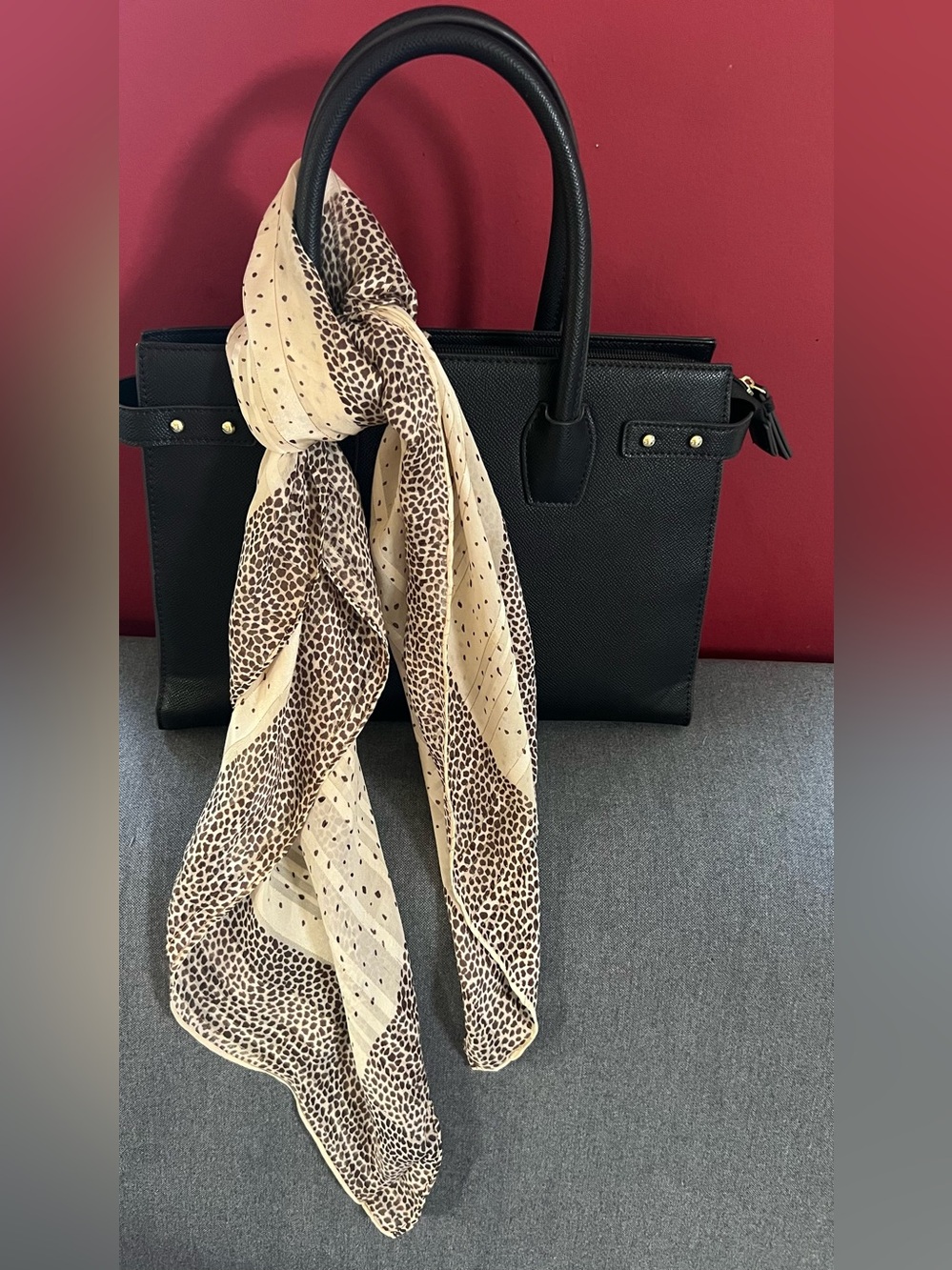 Vintage Midopa Beige Leopard Print Lightweight Silk Scarf Lurex Metallic Wrap